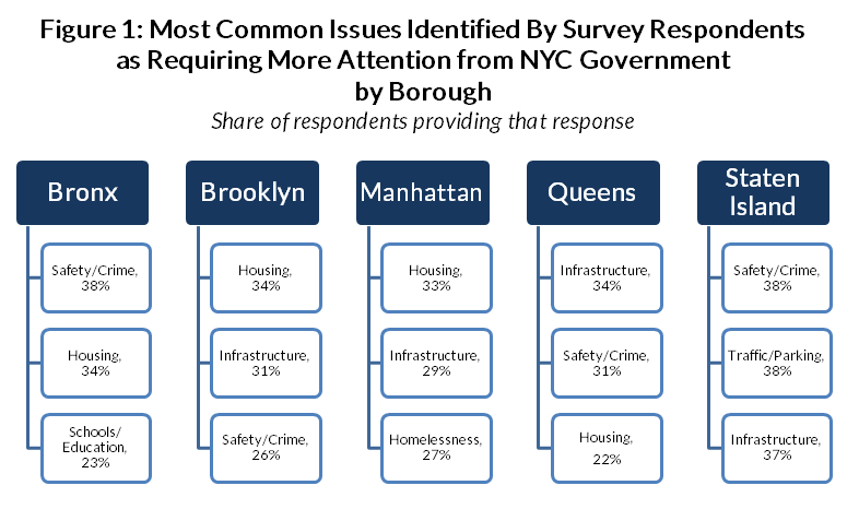 Issues requiring more attention from NYC government by Borough, 2017