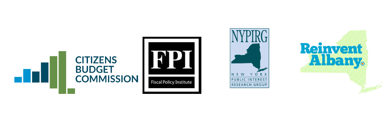 logos for cbcny, nypirg, reinvent albany, and fpi